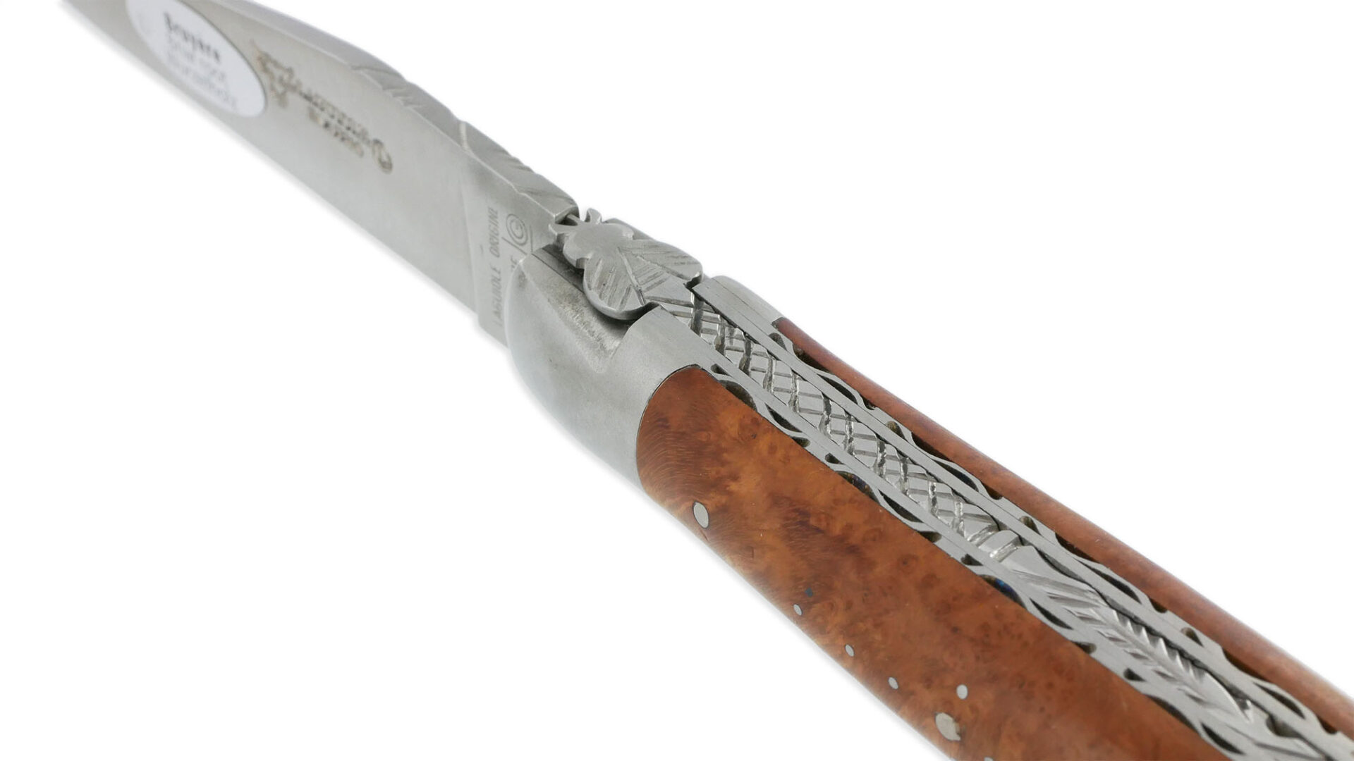 Couteau Laguiole En Aubrac 1 Piece 12cm Manche Bruyere 2 Mitres Double Platines 02