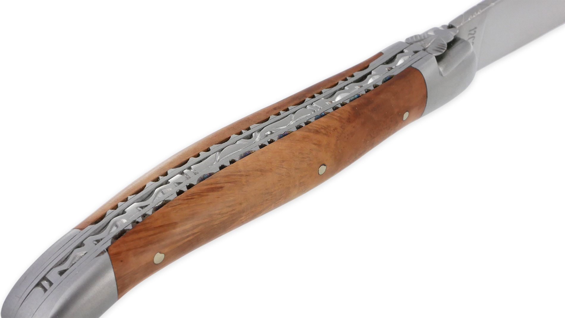 Couteau Laguiole En Aubrac 1 Piece 12cm Manche Bruyere 2 Mitres Double Platines Num2 04