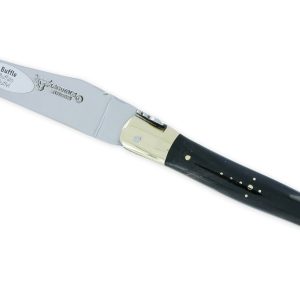 Couteau Laguiole En Aubrac 1 Piece 12cm Manche Buffle Mitres Et Platines Laiton Brillant Ressort Guilloche 03
