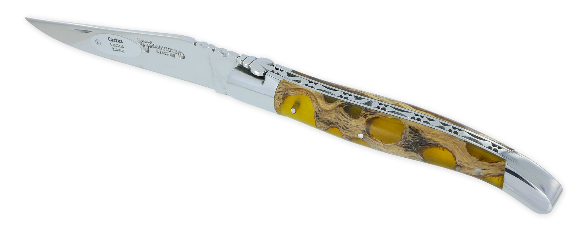 Couteau Laguiole En Aubrac 1 Piece 12cm Manche Cactus Ambre 2 Mitres Inox Brillant 01