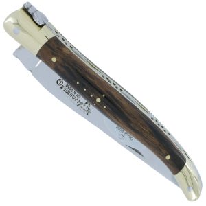 Couteau Laguiole En Aubrac 1 Piece 12cm Manche Cep De Vigne Mitres Et Platines Laiton Brillant Ressort Guilloche 00
