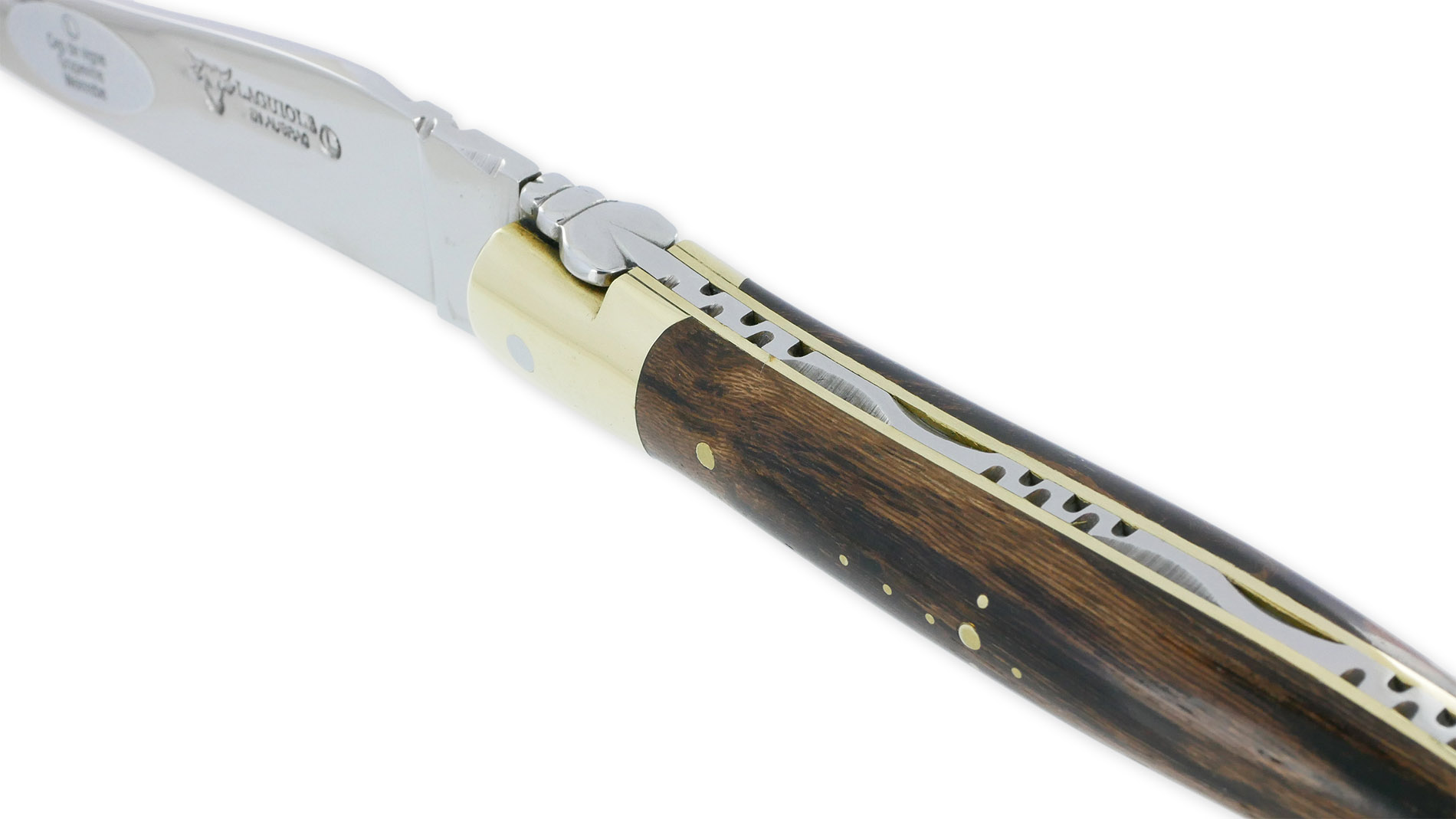 Couteau Laguiole En Aubrac 1 Piece 12cm Manche Cep De Vigne Mitres Et Platines Laiton Brillant Ressort Guilloche 01