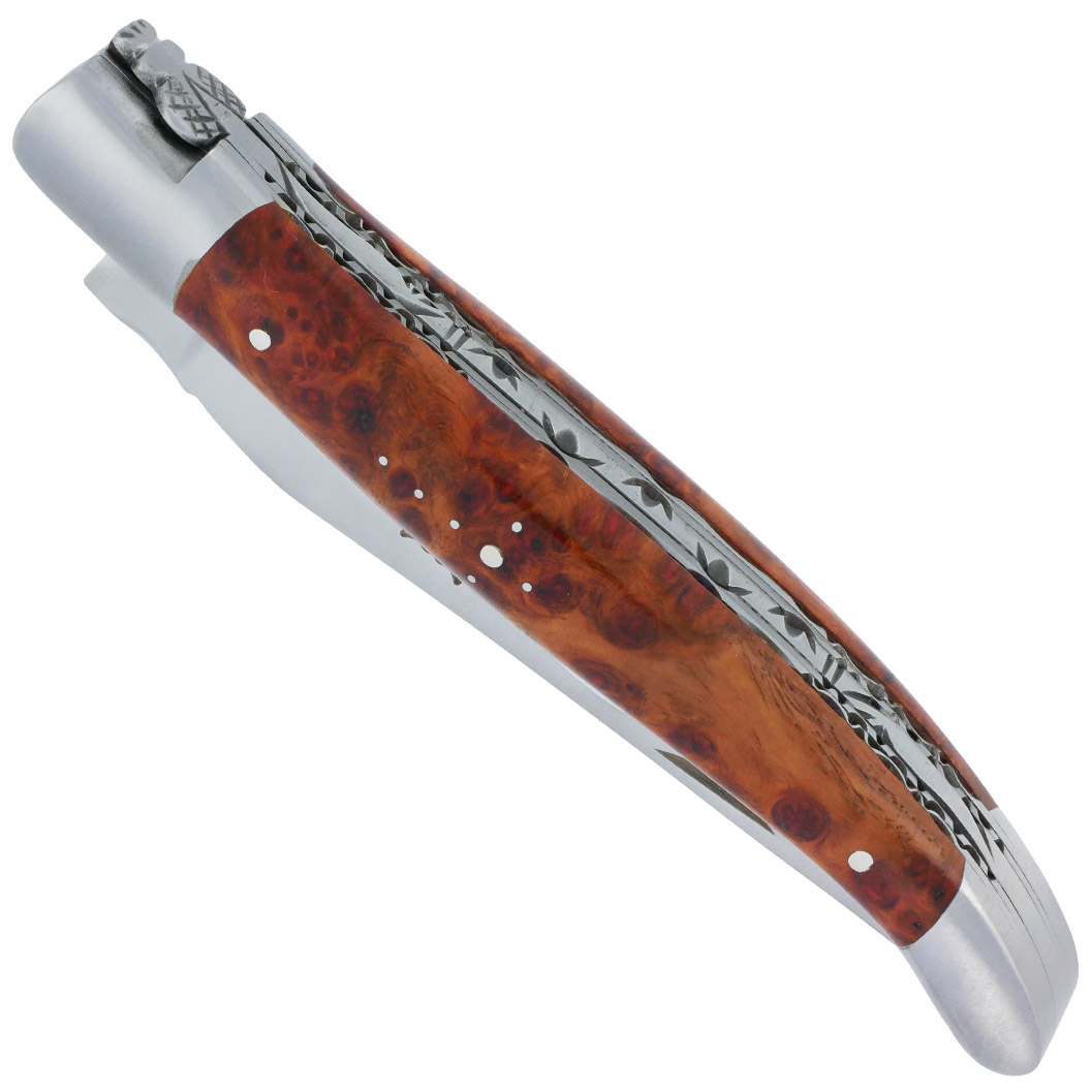 Couteau Laguiole En Aubrac 1 Piece 12cm Manche En Loupe Amboine 2 Mitres Double Platines Num1 00