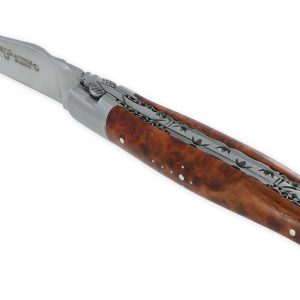 Couteau Laguiole En Aubrac 1 Piece 12cm Manche En Loupe Amboine 2 Mitres Double Platines Num1 01