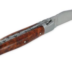 Couteau Laguiole En Aubrac 1 Piece 12cm Manche En Loupe Amboine 2 Mitres Double Platines Num1 03