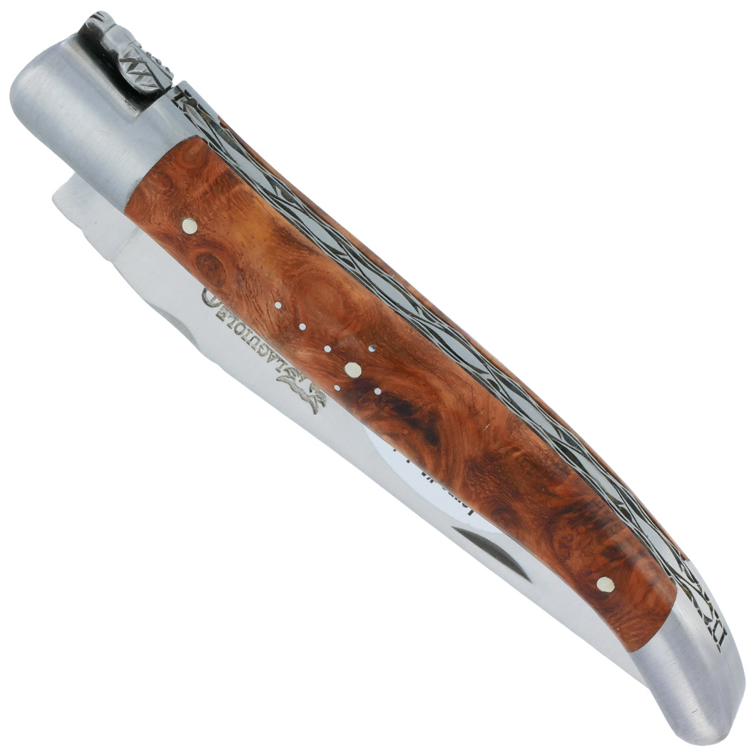 Couteau Laguiole En Aubrac 1 Piece 12cm Manche En Loupe Amboine 2 Mitres Double Platines Num2 00