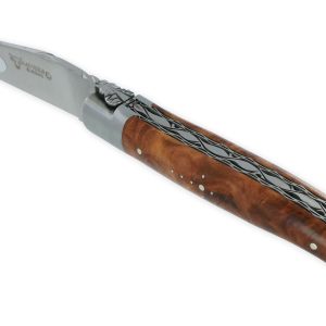 Couteau Laguiole En Aubrac 1 Piece 12cm Manche En Loupe Amboine 2 Mitres Double Platines Num2 01