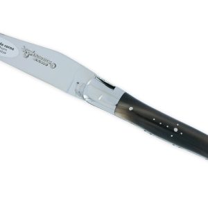 Couteau Laguiole En Aubrac 1 Piece 12cm Manche En Pointe De Corne Num 3 Blonde 2 Mitres Double Platines Et Ressort Guilloches 02