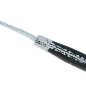 Couteau Laguiole En Aubrac 1 Piece 12cm Manche En Pointe De Corne Num 3 Blonde 2 Mitres Double Platines Et Ressort Guilloches 05