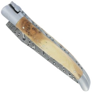 Couteau Laguiole En Aubrac 1 Piece 12cm Manche Genevrier 2 Mitres Inox Brosse Lame Damas Balbach 00