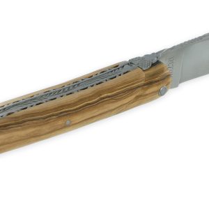 Couteau Laguiole En Aubrac 1 Piece 12cm Manche Olivier Plein Manche Finition Brosse Double Platines Num 2 02