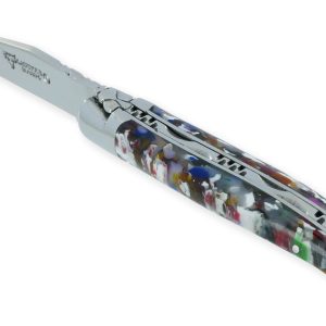 Couteau Laguiole En Aubrac 1 Piece Arlequin Manche Acrylique 2 Mitres Inox Brillant 10cm 01