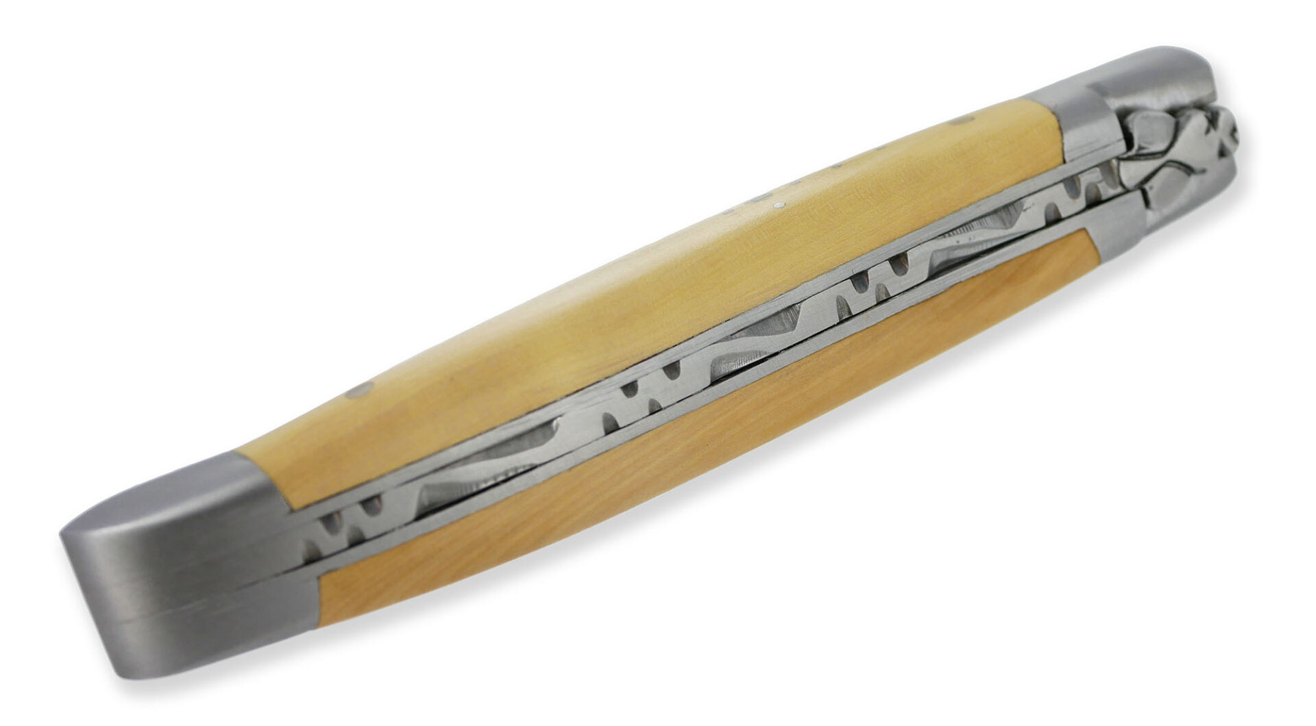 Couteau Laguiole En Aubrac 1 Piece Buis 2 Mitres Inox Brosse 10cm 02