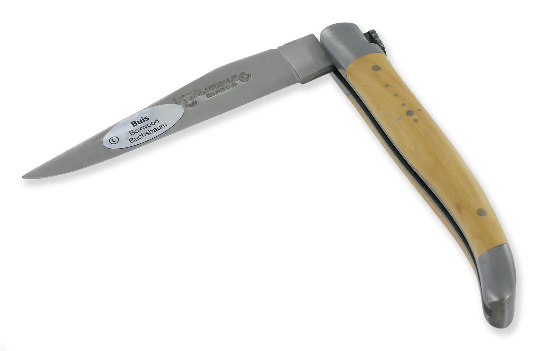 Couteau Laguiole En Aubrac 1 Piece Buis 2 Mitres Inox Brosse 10cm 03