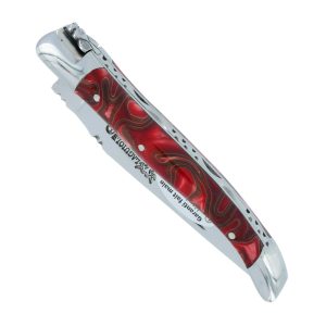 Couteau Laguiole En Aubrac 1 Piece Guimauve Rouge Manche Acrylique 2 Mitres Inox Brillant 10cm 00