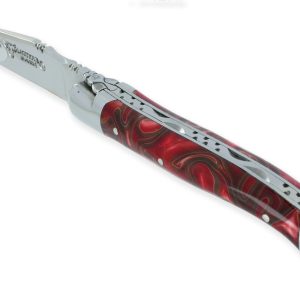 Couteau Laguiole En Aubrac 1 Piece Guimauve Rouge Manche Acrylique 2 Mitres Inox Brillant 10cm 01