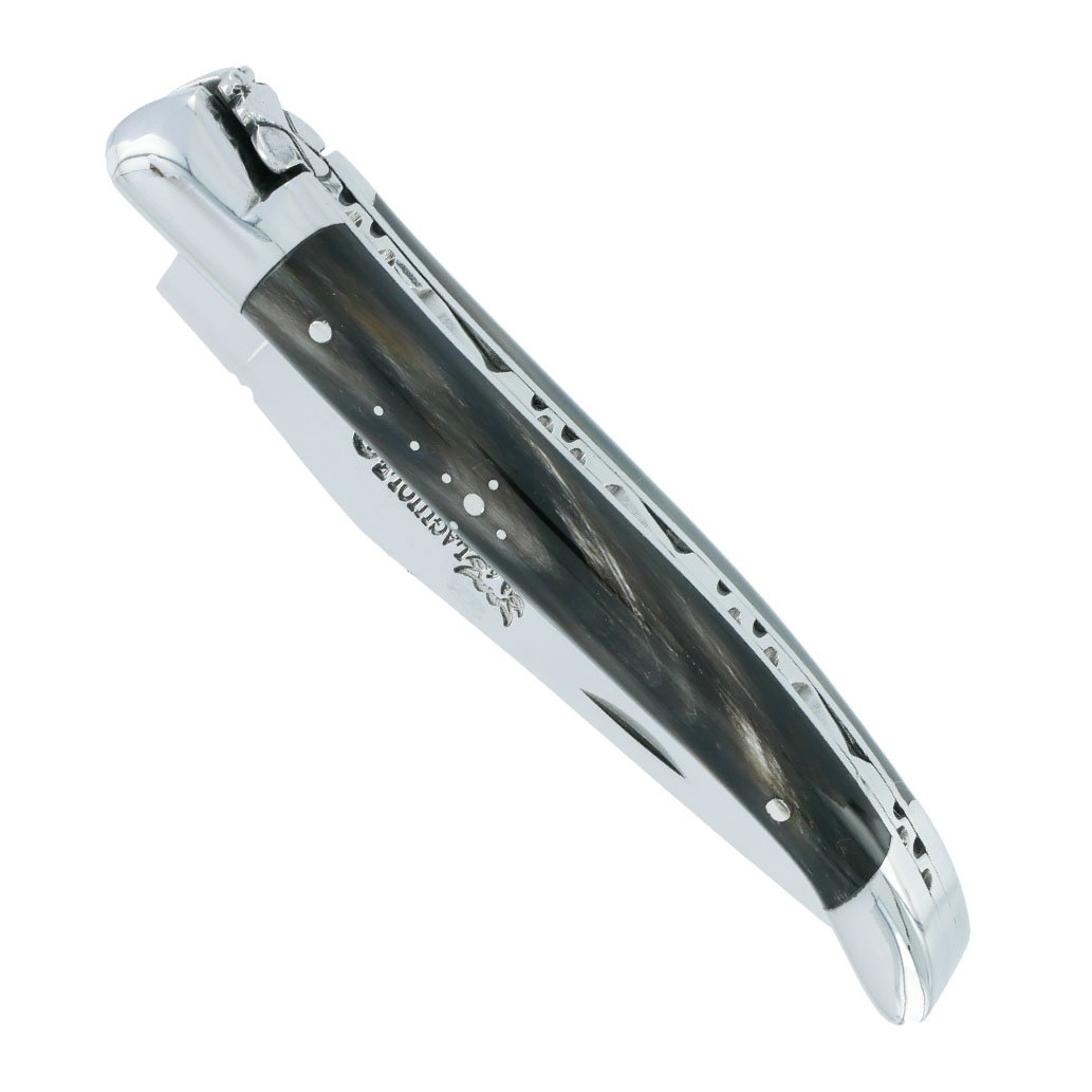 Couteau Laguiole En Aubrac 1 Piece Manche Buffle 2 Mitres Inox Brillant 10cm 00