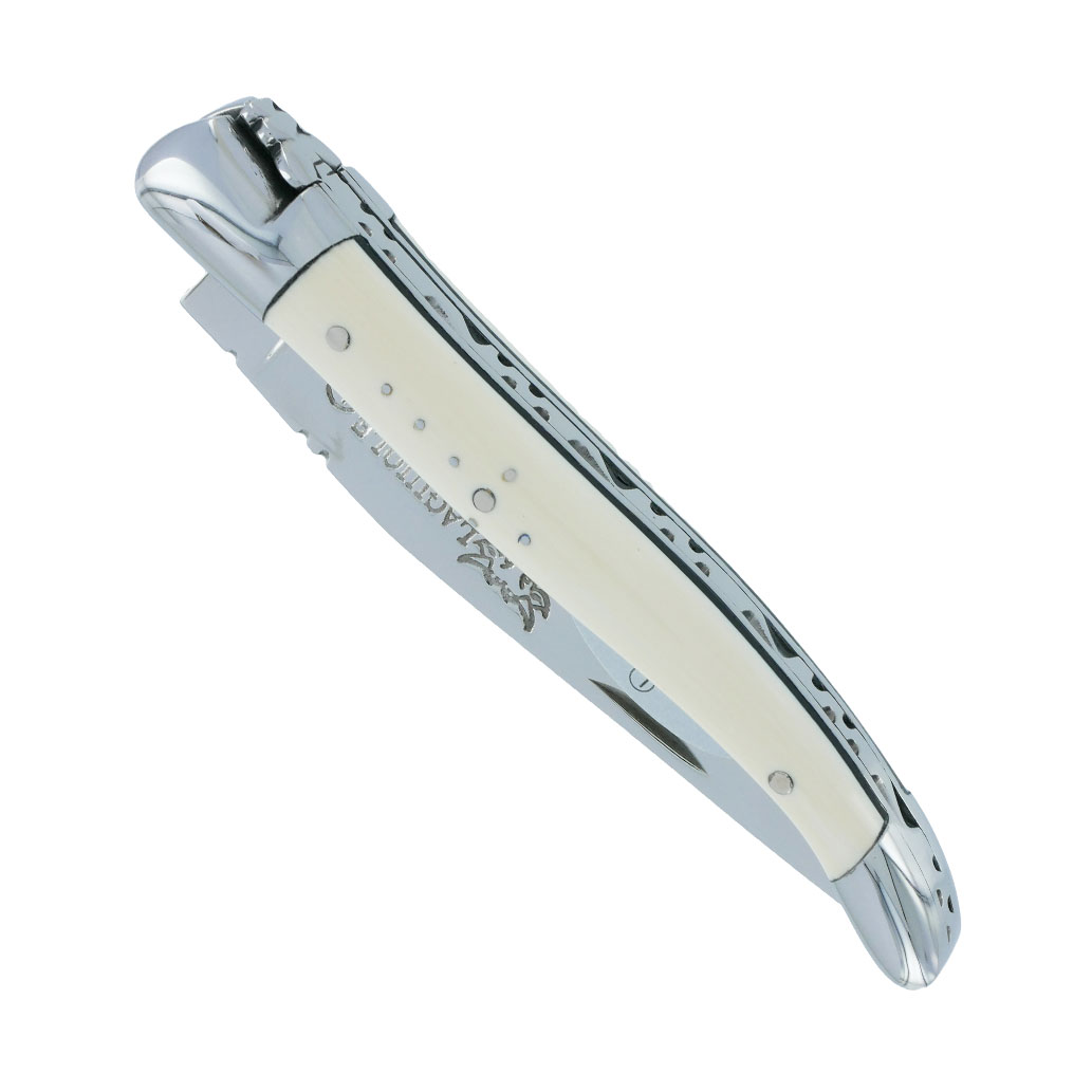 Couteau Laguiole En Aubrac 1 Piece Manche Ivoire De Mammouth Entretoises Ebene 2 Mitres Inox Brillant 10cm 00