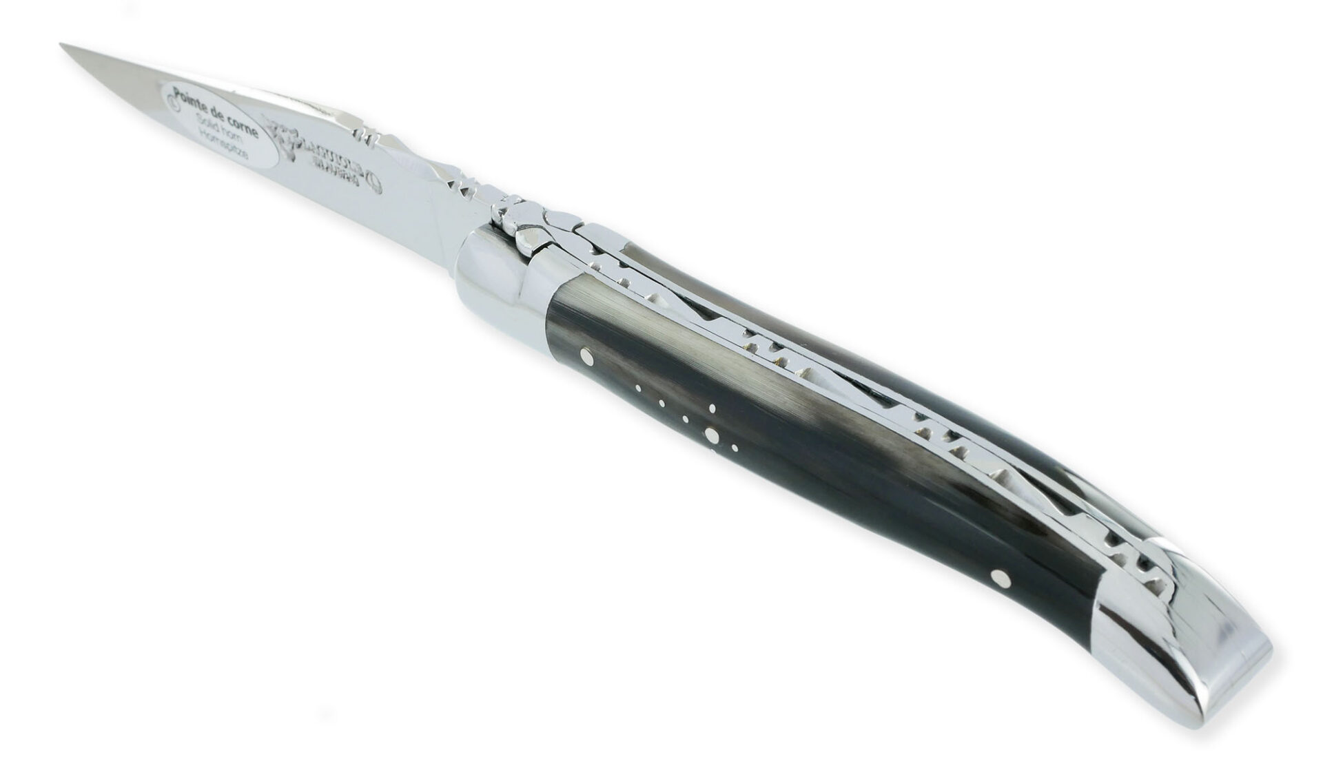 Couteau Laguiole En Aubrac 1 Piece Manche Pointe De Corne 2 Mitres Inox Brillant 10cm 01