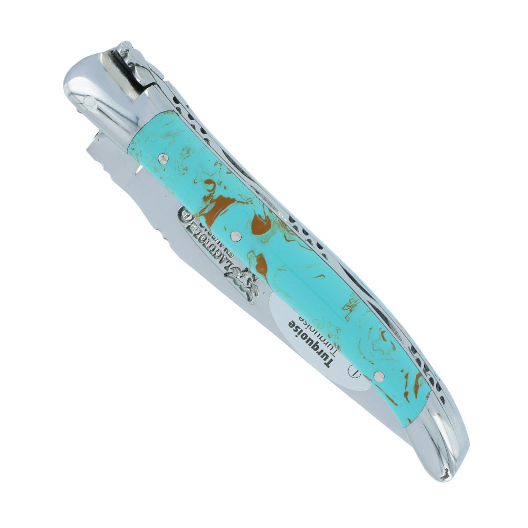 Couteau Laguiole En Aubrac 1 Piece Manche Turquoise 2 Mitres Inox Brillant 10cm 00