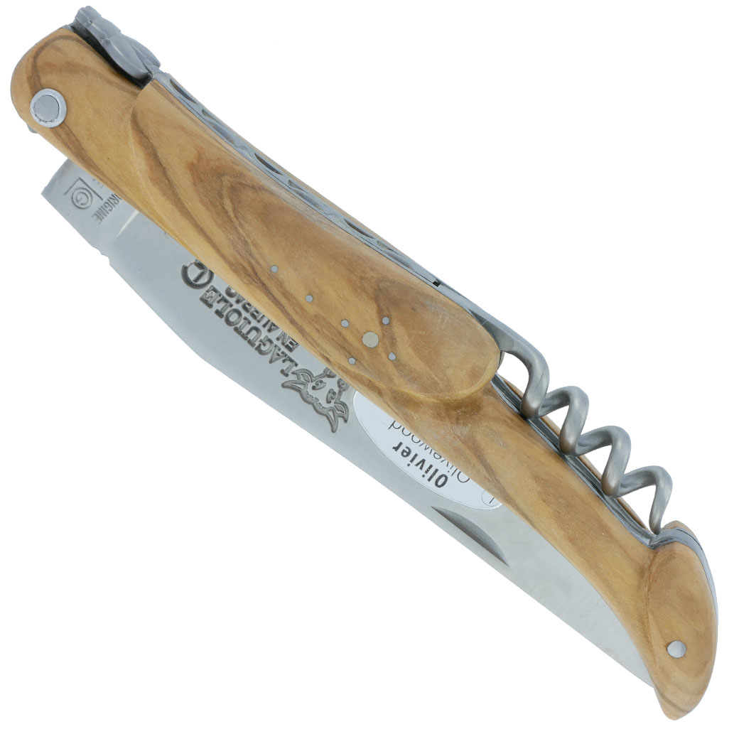 Couteau Laguiole En Aubrac 2 Pieces 12 Cm Plein Manche Olivier Finition Brossee Avec Tire Bouchon 00