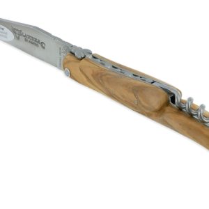Couteau Laguiole En Aubrac 2 Pieces 12 Cm Plein Manche Olivier Finition Brossee Avec Tire Bouchon 02