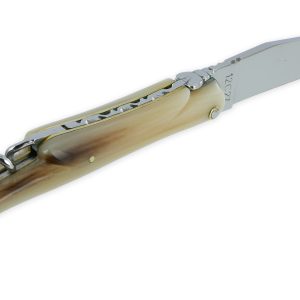 Couteau Laguiole En Aubrac 2 Pieces 12 Cm Plein Manche Pointe De Corne Avec Tire Bouchon Platines Et Rivets Laiton 03