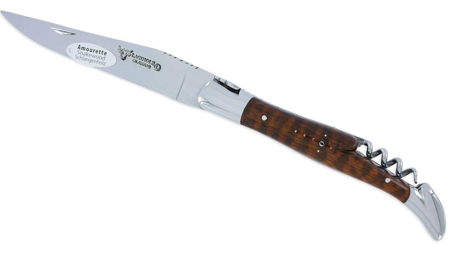 Couteau Laguiole En Aubrac 2 Pieces 12cm Avec Tire Bouchon Manche Amourette 2 Mitres Inox Brillant Double Platines 01