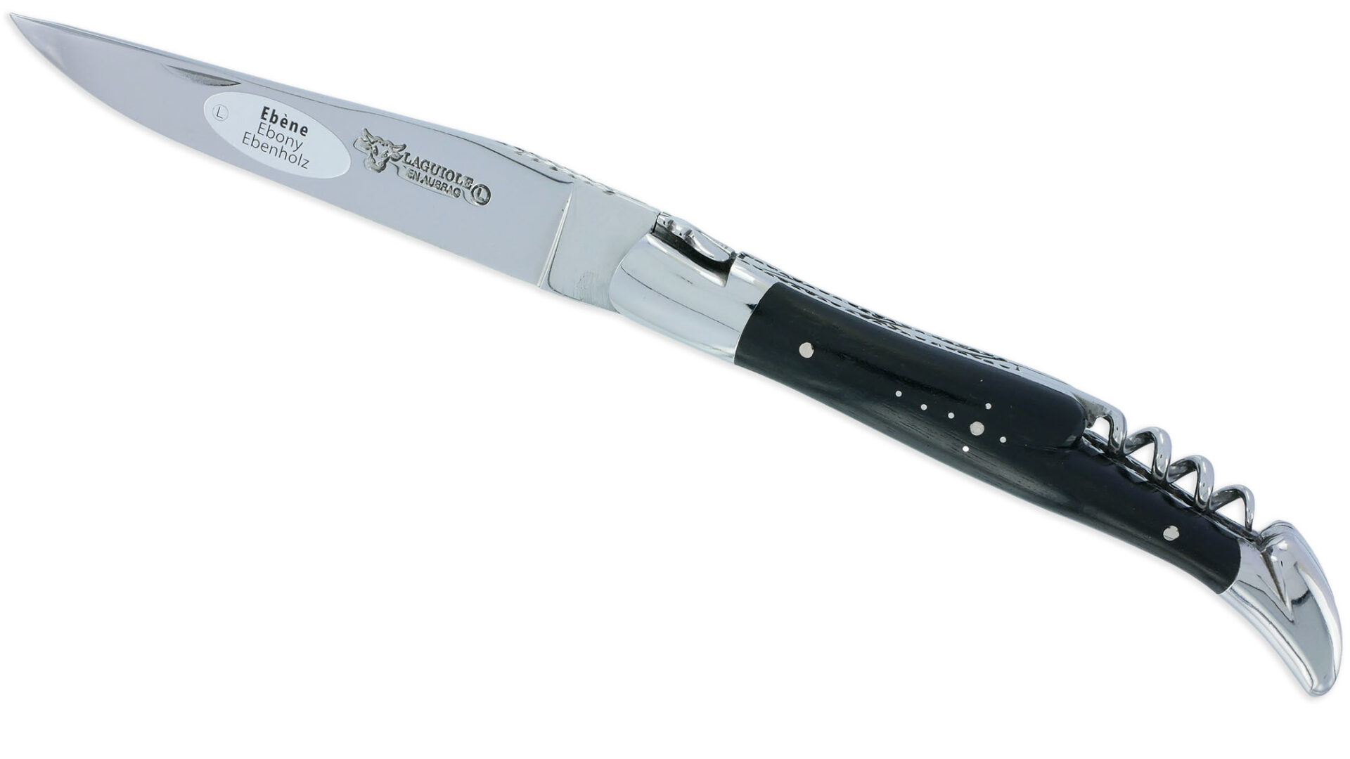 Couteau Laguiole En Aubrac 2 Pieces 12cm Avec Tire Bouchon Manche Ebene 2 Mitres Inox Brillant Double Platines 01