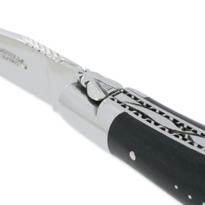 Couteau Laguiole En Aubrac 2 Pieces 12cm Avec Tire Bouchon Manche Ebene 2 Mitres Inox Brillant Double Platines 02