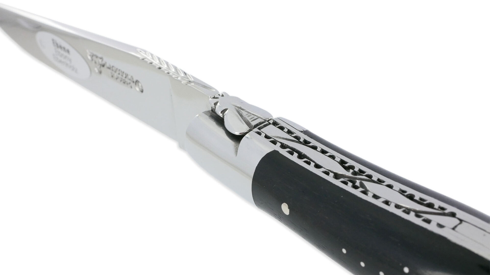 Couteau Laguiole En Aubrac 2 Pieces 12cm Avec Tire Bouchon Manche Ebene 2 Mitres Inox Brillant Double Platines 02