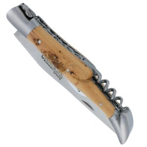 Couteau Laguiole En Aubrac 2 Pieces 12cm Avec Tire Bouchon Manche Genevrier 2 Mitres Inox Brosse Double Platines 00