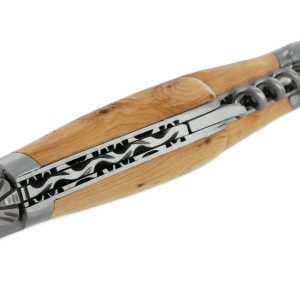 Couteau Laguiole En Aubrac 2 Pieces 12cm Avec Tire Bouchon Manche Genevrier 2 Mitres Inox Brosse Double Platines 03