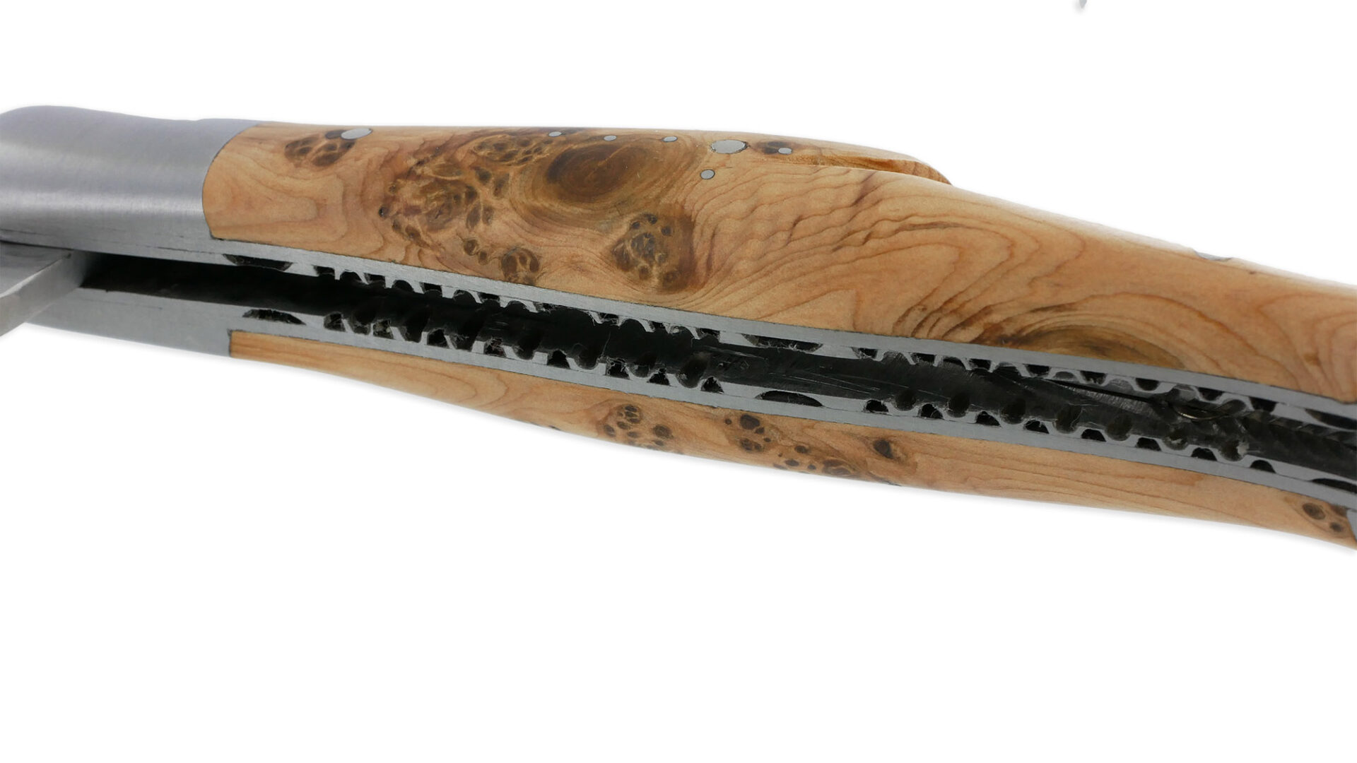 Couteau Laguiole En Aubrac 2 Pieces 12cm Avec Tire Bouchon Manche Genevrier 2 Mitres Inox Brosse Double Platines 05