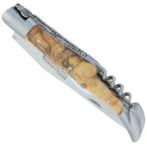 Couteau Laguiole En Aubrac 2 Pieces 12cm Avec Tire Bouchon Manche Olivier 2 Mitres Inox Brosse Double Platines 00