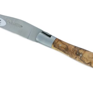 Couteau Laguiole En Aubrac 2 Pieces 12cm Avec Tire Bouchon Manche Olivier 2 Mitres Inox Brosse Double Platines 01