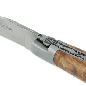 Couteau Laguiole En Aubrac 2 Pieces 12cm Avec Tire Bouchon Manche Olivier 2 Mitres Inox Brosse Double Platines 02