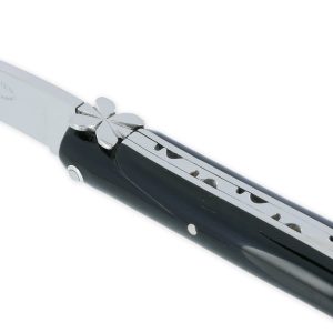 Couteau Laguiole En Aubrac Aubracien 1 Piece 12 Cm Buffle 1 Mitre Inox Brillant Mouche Fleur De Aubrac 02