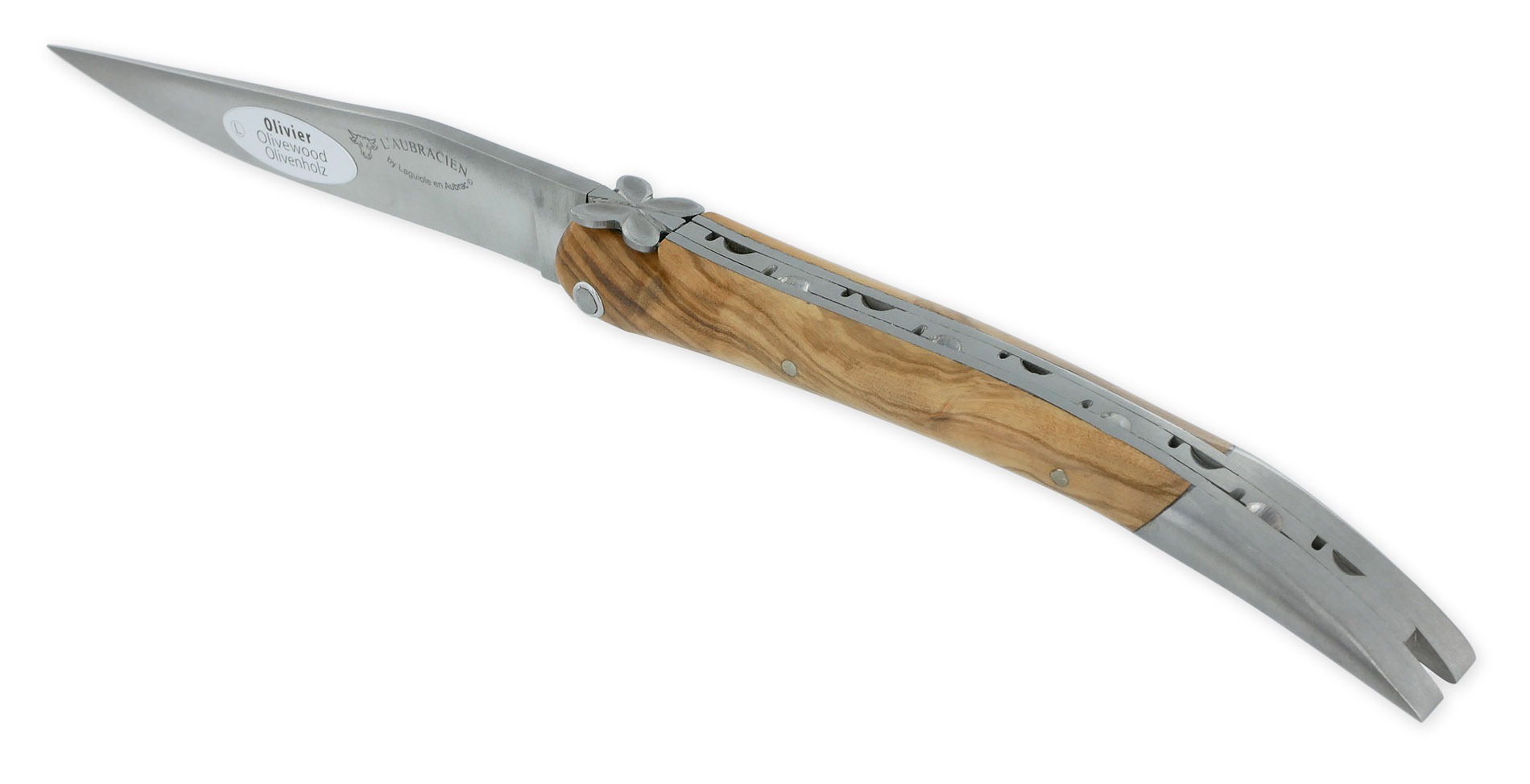 Couteau Laguiole En Aubrac Aubracien 1 Piece 12 Cm Olivier 1 Mitre Inox Brosse Mouche Fleur De Aubrac 02