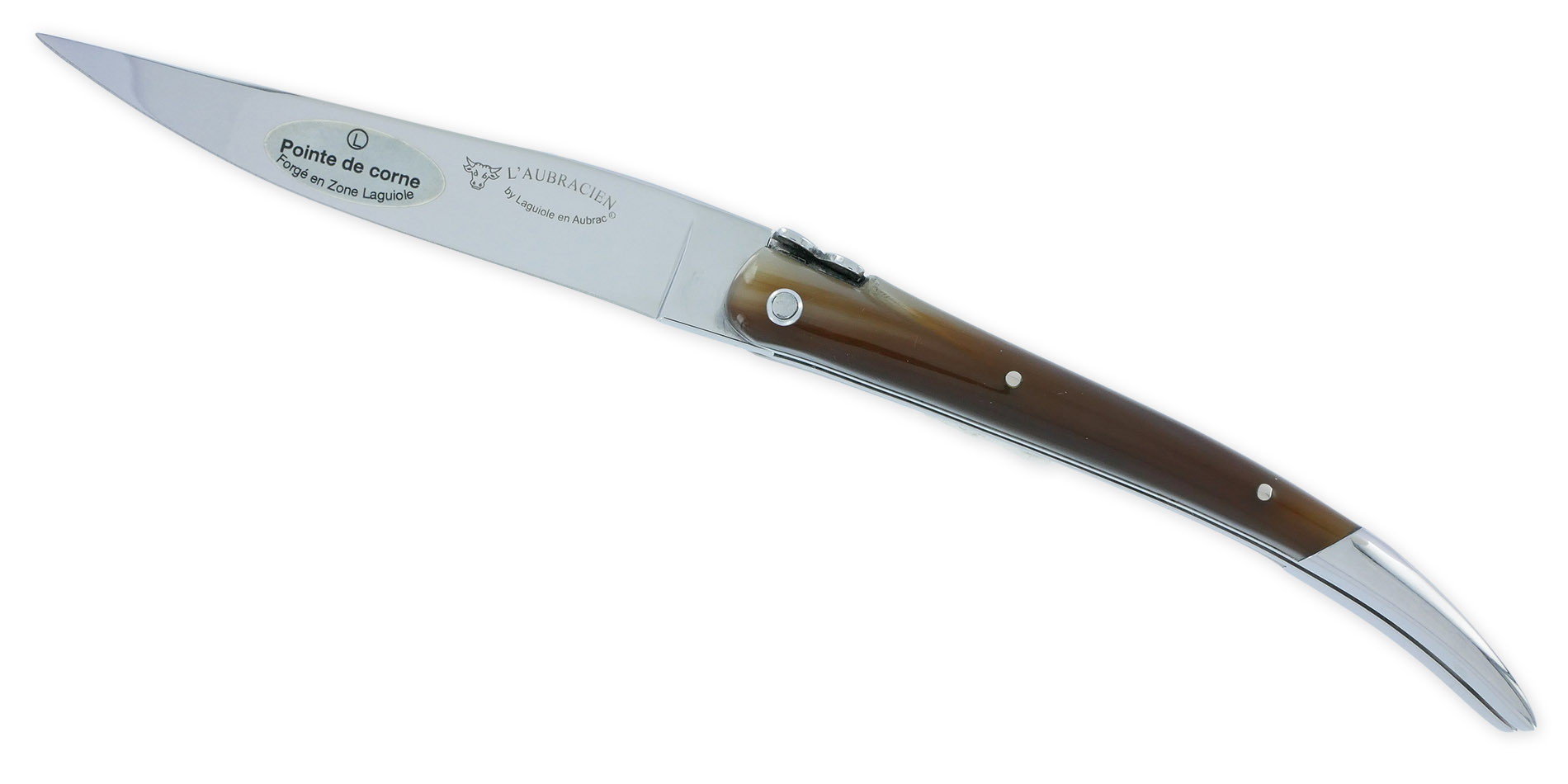 Couteau Laguiole En Aubrac Aubracien 1 Piece 12 Cm Pointe De Corne 1 Mitre Inox Brillant Mouche Fleur De Aubrac 01