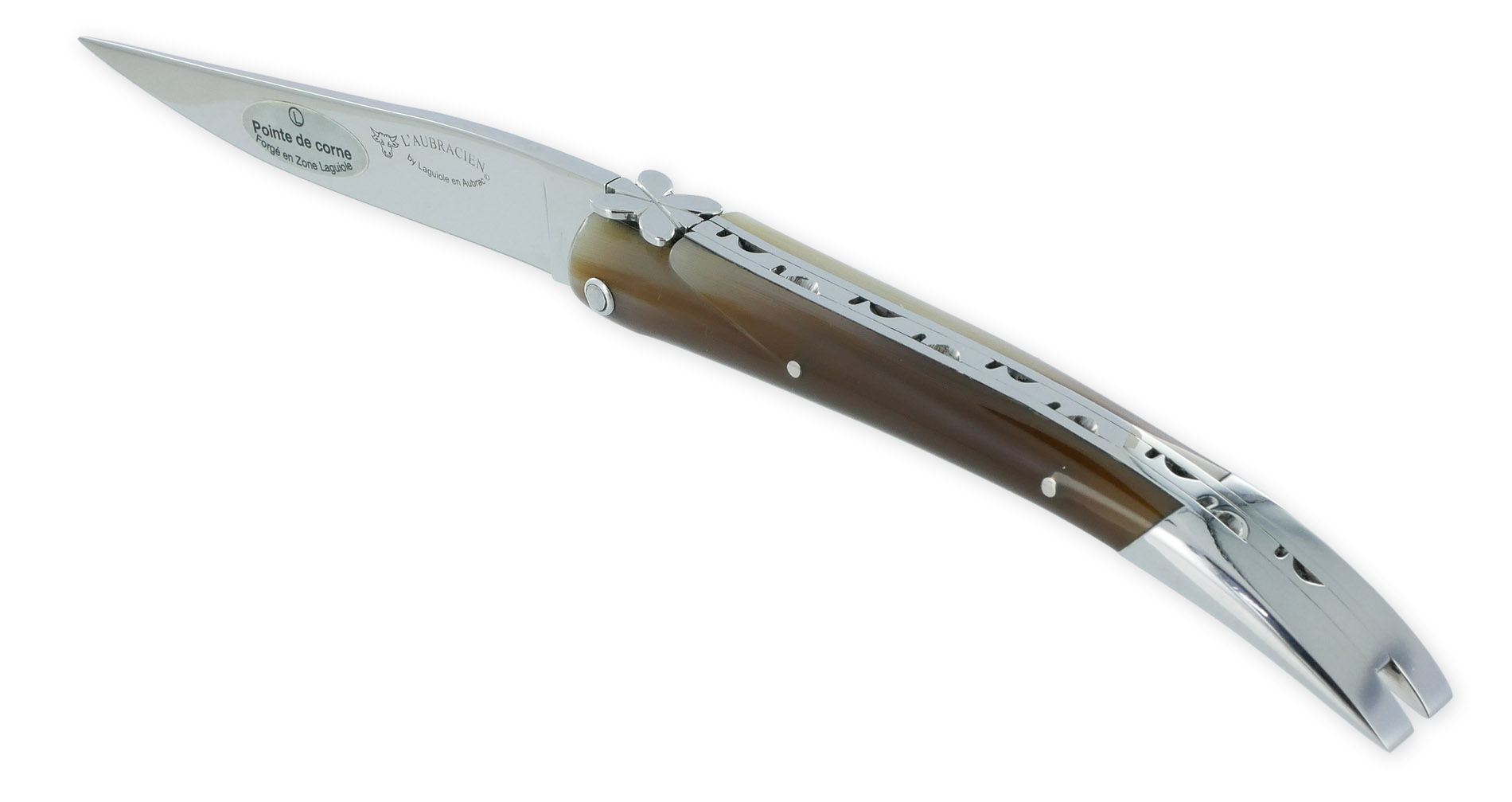 Couteau Laguiole En Aubrac Aubracien 1 Piece 12 Cm Pointe De Corne 1 Mitre Inox Brillant Mouche Fleur De Aubrac 02