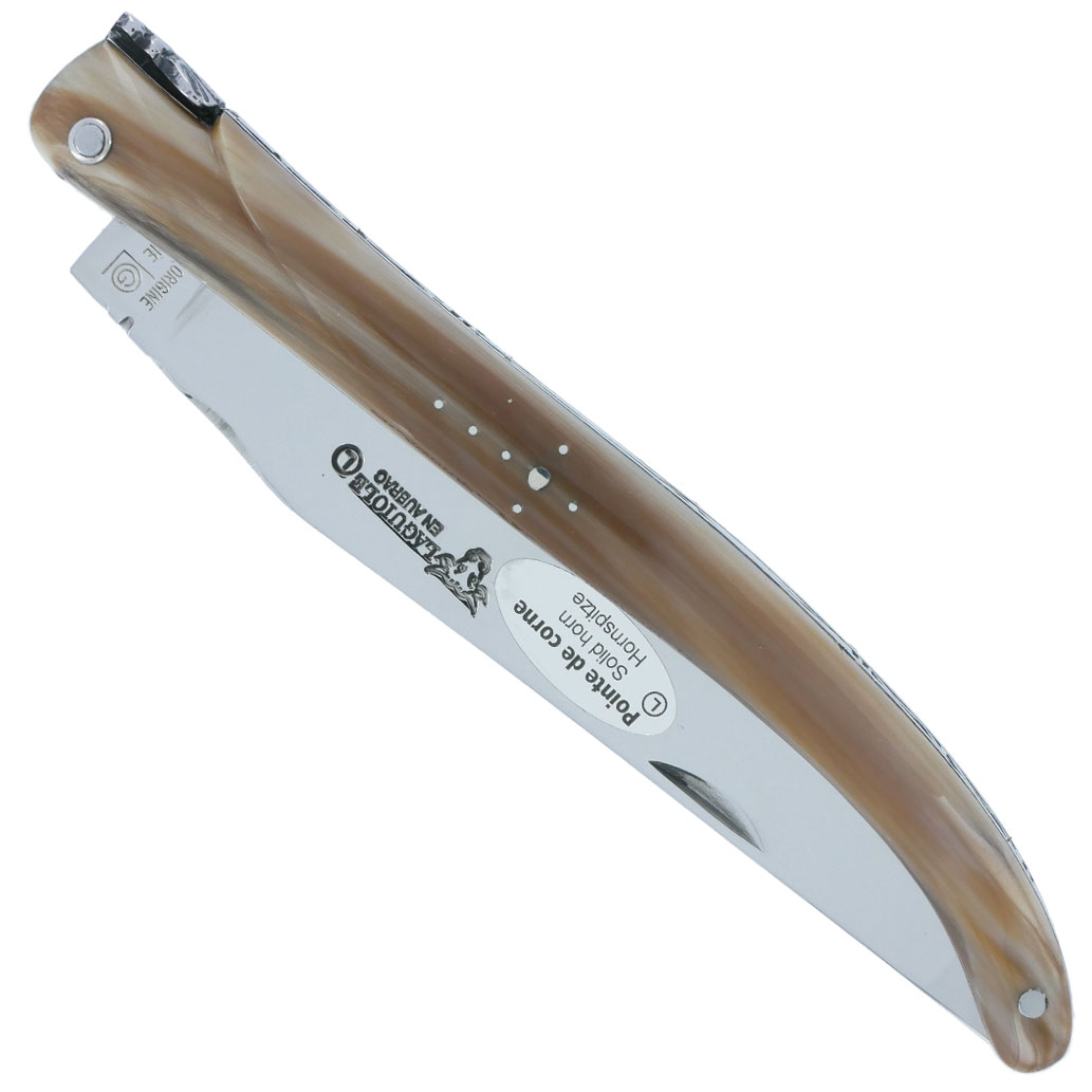 Couteau Laguiole En Aubrac Autrefois 1 Peece 14 Cm Pointe De Corne Plein Manche Lame Sandvik Brillante 00