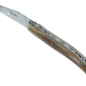 Couteau Laguiole En Aubrac Autrefois 1 Peece 14 Cm Pointe De Corne Plein Manche Lame Sandvik Brillante 01