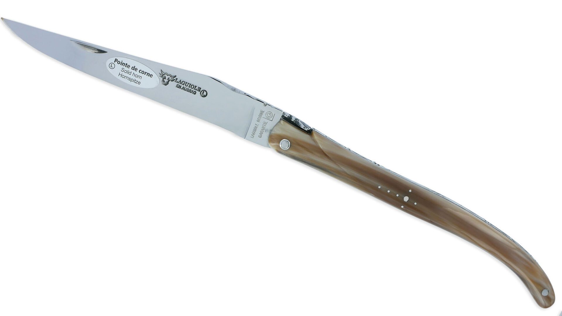 Couteau Laguiole En Aubrac Autrefois 1 Peece 14 Cm Pointe De Corne Plein Manche Lame Sandvik Brillante 02