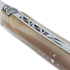 Couteau Laguiole En Aubrac Autrefois 1 Peece 14 Cm Pointe De Corne Plein Manche Lame Sandvik Brillante 03
