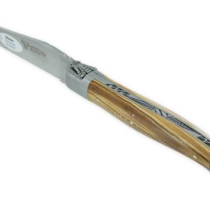 Couteau Laguiole En Aubrac Elegant 1 Piece 12cm Manche Olivier 2 Mitres Inox Brosse Ressort Guilloche Feuillage Mouche Prestige 02