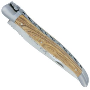 Couteau Laguiole En Aubrac Grande Taille 1 Piece 13 Cm Manche En Olivier 2 Mitres Inox Brosse 00