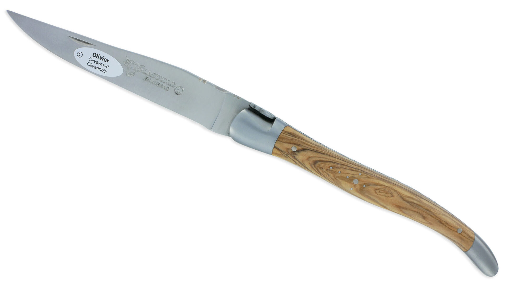 Couteau Laguiole En Aubrac Grande Taille 1 Piece 13 Cm Manche En Olivier 2 Mitres Inox Brosse 01