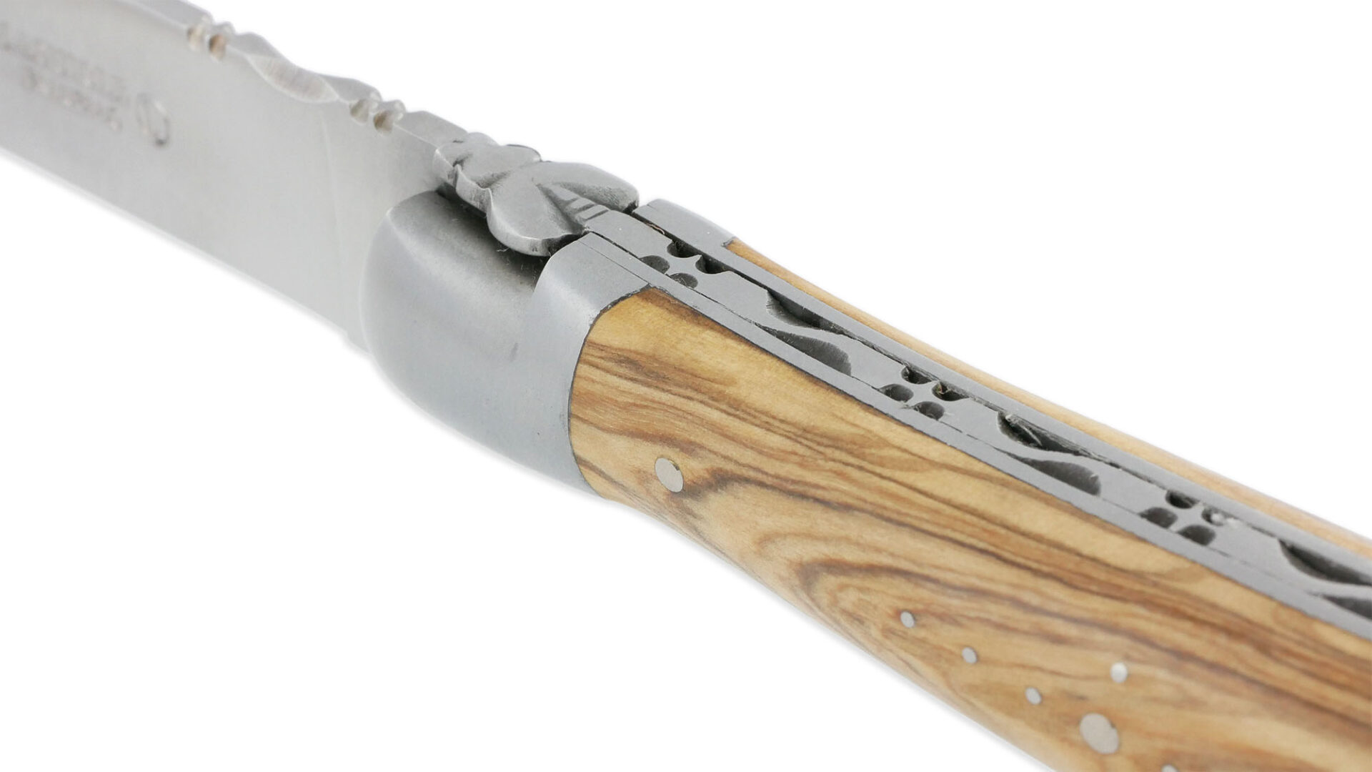 Couteau Laguiole En Aubrac Grande Taille 1 Piece 13 Cm Manche En Olivier 2 Mitres Inox Brosse 02