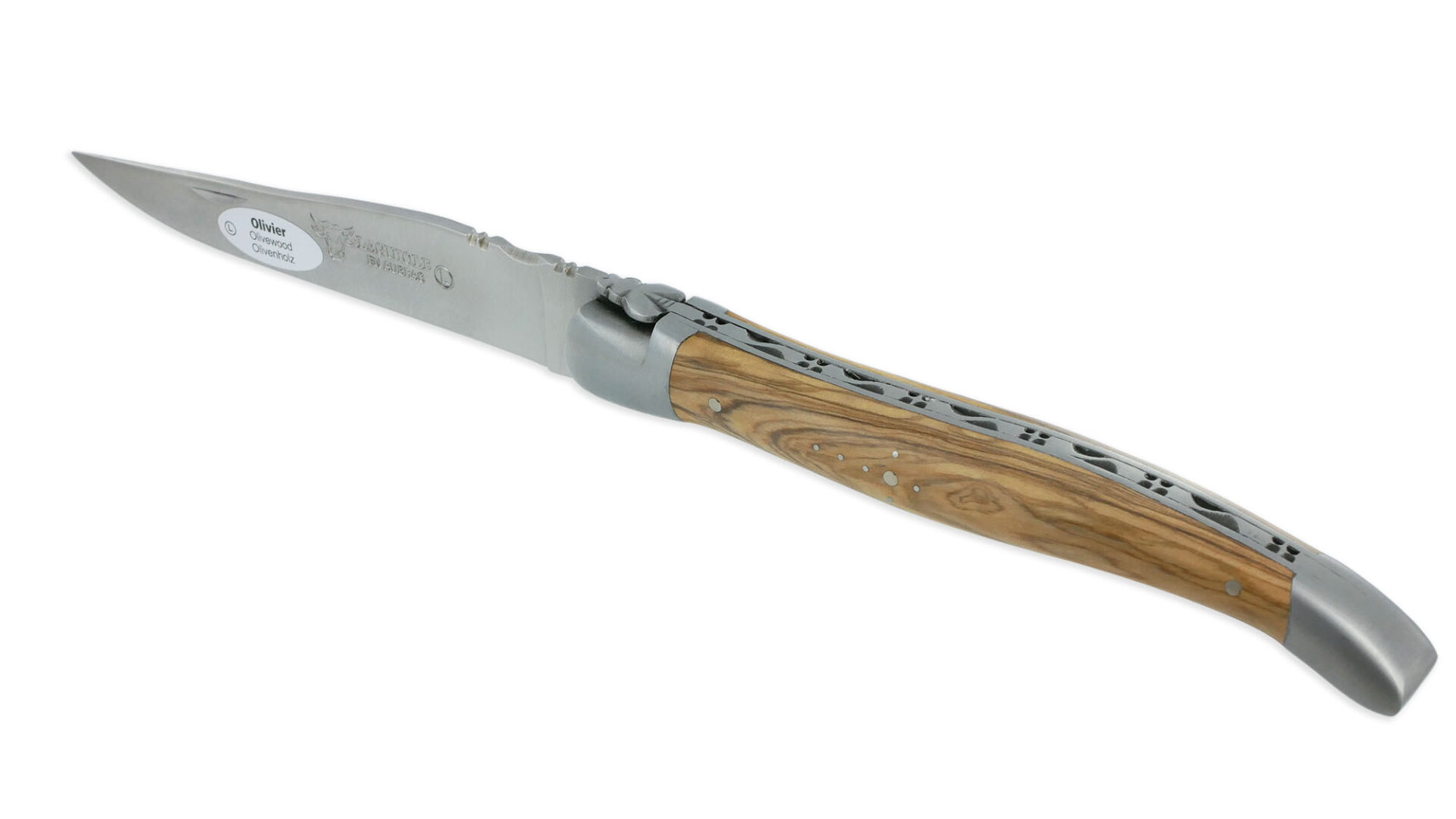 Couteau Laguiole En Aubrac Grande Taille 1 Piece 13 Cm Manche En Olivier 2 Mitres Inox Brosse 03